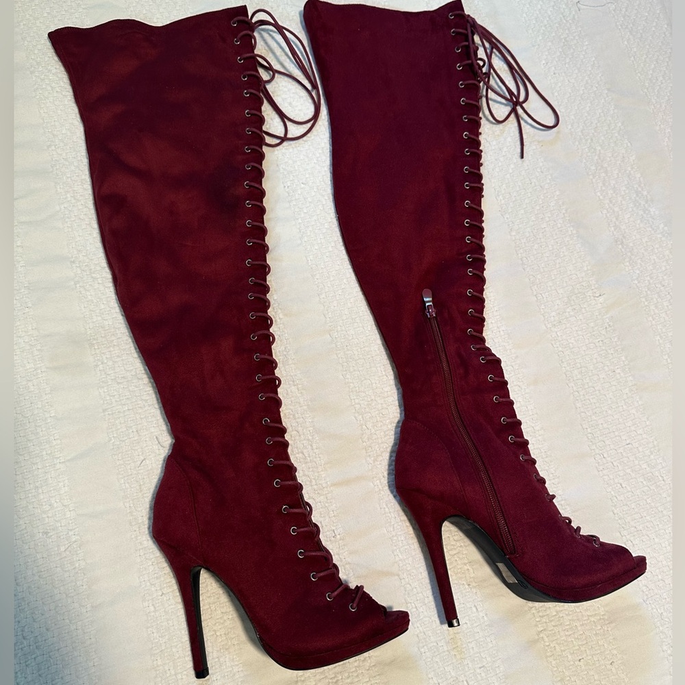 Charlotte Russe Knee High Open Toe Boots